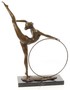 Casa Padrino Luxus Bronzefigur Hula Hoop T�nzerin Bronze / Schwarz 46,2 x 14,2 x H. 57 cm - Deko Bronze Skulptur mit Marmorsockel