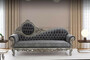 Casa Padrino Luxus Barock Sofa Grau / Blau / Silber / Bronze 230 x 90 x H. 135 cm - Prunkvolles Massivholz Wohnzimmer Sofa mit elegantem Muster und dekorativen Kissen - Barock Wohnzimmer M�bel