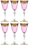 Casa Padrino Luxus Barock Weinglas 6er Set Rosa / Gold  9 x H. 21,5 cm - Handgefertigte gravierte und handbemalte Weingl�ser - Hotel & Restaurant Accessoires - Luxus Qualit�t