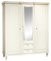 Casa Padrino Luxus Jugendstil Schlafzimmerschrank Cremefarben 186,6 x 64,7 x H. 210,6 cm - Massivholz Kleiderschrank mit 3 T�ren und 2 Schubladen - Barock & Jugendstil Schlafzimmer M�bel