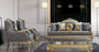 Casa Padrino Luxus Barock Wohnzimmer Set Blau / Silber / Gold - 2 Barock Sofas mit Muster & 2 Barock Sessel mit Muster & 1 Barock Couchtisch - Barock Wohnzimmer M�bel