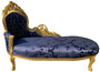 Casa Padrino Barock Chaiselongue Linke Seite Blau / Gold - Handgefertigte Massivholz Recamiere mit elegantem Muster - Barock Wohnzimmer M�bel 