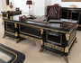 Casa Padrino Luxus Barock B�rom�bel Set Bordeauxrot / Schwarz / Gold - 1 Barock Schreibtisch & 1 Barock Chesterfield B�rostuhl mit edlem Kunstleder - Prunkvolle Barock B�rom�bel