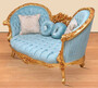 Casa Padrino Barock Sofa Hellblau / Gold - Handgefertigtes Wohnzimmer Sofa im Barockstil - Prunkvolle Barock Wohnzimmer M�bel