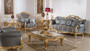 Casa Padrino Luxus Barock Wohnzimmer Set Blau / Gold - 2 Barock Sofas & 2 Barock Sessel & 1 Barock Couchtisch - Luxus Wohnzimmer M�bel im Barockstil - Barock M�bel - Barock Einrichtung