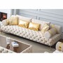 Casa Padrino Luxus Chesterfield 3er Sofa Creme / Gold 250 x 115 x H. 70 cm - Chesterfield Wohnzimmer Sofa - Wohnzimmer M�bel - Chesterfield M�bel - Luxus M�bel - Luxus Einrichtung - M�bel Luxus
