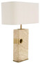 Casa Padrino Luxus Tischleuchte Beige / Antik Messing / Creme 46 x 22 x H. 68 cm - Travertin Schreibtischleuchte mit rechteckigem Lampenschirm - Luxus Tischleuchten - Luxus Kollektion