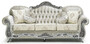 Casa Padrino Luxus Barock Sofa Grau / Creme / Silber / Schwarz - Prunkvolles Wohnzimmer Sofa mit elegantem Muster und Glitzersteinen - Luxus Wohnzimmer M�bel im Barockstil - Barock M�bel
