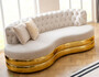 Casa Padrino Luxus Chesterfield 3er Sofa Creme / Gold 230 x 105 x H. 82 cm - Gebogenes Chesterfield Wohnzimmer Sofa - Wohnzimmer M�bel - Chesterfield M�bel - Luxus M�bel - Luxus Einrichtung