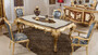 Casa Padrino Luxus Barock Esszimmer Set Blau / Wei� / Braun / Gold - 1 Barock Esstisch & 6 Barock Esszimmerst�hle - Barock Esszimmer M�bel - Luxus M�bel im Barockstil - Edel & Prunkvoll
