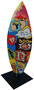 Casa Padrino Luxus Designer Deko Surfboard mit St�nder Bunt / Schwarz H. 130 cm - XXL Wohnzimmer Deko - XXL B�ro Deko - XXL Garten Deko - Luxus Deko - Designer Deko - Deko Accessoires 
