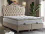 Casa Padrino Luxus Barock Doppelbett Beige / Wei� / Braun - Verschiedene Gr��en - Massivholz Bett mit Kopfteil und Matratze - Barock Schlafzimmer M�bel - Barock Hotel M�bel - Barock M�bel 