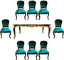 Pomp��s by Casa Padrino Barock Luxus Esszimmer Set Gr�n / Schwarz / Gold - Pomp��ser Barock Esstisch mit Glasplatte und 8 St�hlen designed by Harald Gl��ckler - Esszimmer M�bel im Barockstil