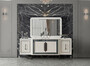 Casa Padrino Luxus Art Deco M�bel Set Wei� / Bronze - 1 Luxus Art Deco Sideboard mit 4 T�ren & 1 Luxus Art Deco Spiegel - Art Deco M�bel - Luxus M�bel - Luxus Einrichtung - Art Deco Einrichtung