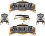 Casa Padrino Luxus Barock Wohnzimmer Set Blau / Schwarz / Gold - 2 Barock Sofas & 2 Barock Sessel & 1 Barock Couchtisch - Luxus Wohnzimmer M�bel im Barockstil - Barock M�bel - Edel & Prunkvoll