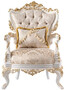 Casa Padrino Luxus Barock Sessel Beige / Wei� / Gold - Prunkvoller Wohnzimmer Sessel mit Glitzersteinen - Barockstil Wohnzimmer M�bel - Luxus M�bel im Barockstil - Edel & Prunkvoll