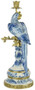 Casa Padrino Jugendstil Kerzenhalter Set Papageien Blau / Wei� / Gold 22,1 x 18,6 x H. 49,4 cm - Porzellan Kerzenst�nder - Hotel & Restaurant Accessoires - Barock & Jugendstil Deko Accessoires