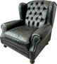 Casa Padrino Luxus Chesterfield Leder Ohrensessel Vintage Schwarz / Dunkelbraun - Chesterfield Echtleder Wohnzimmer Sessel - Wohnzimmer M�bel - Chesterfield M�bel - Echtleder M�bel - Luxus M�bel