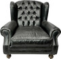Casa Padrino Luxus Chesterfield Leder Ohrensessel Vintage Schwarz / Dunkelbraun - Chesterfield Echtleder Wohnzimmer Sessel - Wohnzimmer M�bel - Chesterfield M�bel - Echtleder M�bel - Luxus M�bel