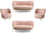 Casa Padrino Luxus Wohnzimmer Set Rosa / Gold - 2 Luxus Sofas mit gebogener R�ckenlehne & 2 Luxus Sessel mit gebogener R�ckenlehne - Luxus Einrichtung - Wohnzimmer M�bel - Luxus M�bel