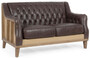 Casa Padrino Luxus Chesterfield Kunstleder Sofa Dunkelbraun / Naturfarben 140 x 85 x H. 85 cm - Wohnzimmer Sofa - Wohnzimmer M�bel - Chesterfield M�bel - Luxus M�bel - Luxus Einrichtung
