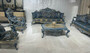 Casa Padrino Luxus Barock Wohnzimmer Set Blau / Gold - 2 Barock Sofas & 2 Barock Sessel & 1 Barock Couchtisch - Luxus Wohnzimmer M�bel im Barockstil - Barock M�bel - Edel & Prunkvoll