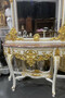 Casa Padrino Barock Spiegelkonsole mit Marmorplatte Wei� / Gold / Braun - Prunkvolle Barock Konsole mit Spiegel - Garderoben M�bel Barockstil - Barock M�bel - Antik Stil M�bel - Edel & Prunkvoll