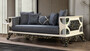 Casa Padrino Luxus Barock Sofa Blau / Wei� / Schwarz / Gold - Handgefertigtes Wohnzimmer Sofa mit elegantem Muster - Luxus Wohnzimmer M�bel im Barockstil - Prunkvolle Barock M�bel