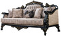 Casa Padrino Luxus Barock Sofa Grau / Blau / Gold - Barockstil Wohnzimmer Sofa mit elegantem Muster - Luxus Wohnzimmer M�bel im Barockstil - Barock M�bel - Barock Einrichtung