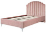 Casa Padrino Luxus Art Deco Doppelbett Rosa / Silber 136 x 215 x H. 131 cm - Massivholz Bett mit edlem Samtstoff - Luxus Schlafzimmer M�bel - Hotel M�bel - Art Deco M�bel