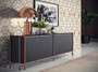 Casa Padrino Luxus Sideboard Schwarz / Matt Schwarz / Kupfer 240 x 47 x H. 80 cm - Massivholz Schrank mit 4 T�ren und Marmorplatte - Esszimmer M�bel - Wohnzimmer M�bel - Hotel M�bel - Luxus M�bel