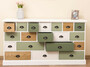 Casa Padrino Landhausstil Kommode Wei� / Gr�n / Naturfarben 180 x 48 x H. 95 cm - Massivholz Schrank mit 19 Schubladen - Landhausstil M�bel - M�bel im Landhausstil - Landhausstil Einrichtung