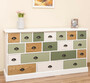Casa Padrino Landhausstil Kommode Wei� / Gr�n / Naturfarben 180 x 48 x H. 95 cm - Massivholz Schrank mit 19 Schubladen - Landhausstil M�bel - M�bel im Landhausstil - Landhausstil Einrichtung