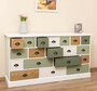 Casa Padrino Landhausstil Kommode Wei� / Gr�n / Naturfarben 180 x 48 x H. 95 cm - Massivholz Schrank mit 19 Schubladen - Landhausstil M�bel - M�bel im Landhausstil - Landhausstil Einrichtung