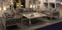 Casa Padrino Luxus Barock Schmiedeeisen M�bel Set Wei� / Blau / Gold - 1 Luxus Sofa & 2 Luxus Sessel & 1 Luxus Couchtisch - Wohnzimmer M�bel - Garten M�bel - Hotel M�bel - Luxus Barock M�bel
