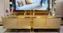 Casa Padrino Luxus TV Schrank Grau / Gold 254 x 50 x H. 65 cm - Massivholz Sideboard mit 4 T�ren - Wohnzimmer M�bel - Luxus M�bel - Luxus Einrichtung