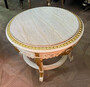 Casa Padrino Barock Couchtisch mit Marmorplatte Wei� / Gold / Creme - Runder Massivholz Wohnzimmertisch im Barockstil - Barockstil Wohnzimmer M�bel - Barock M�bel - Antik Stil Wohnzimmer M�bel
