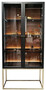 Casa Padrino Luxus Vitrine mit LED Beleuchtung Matt Schwarz / Messing / Matt Cognac 90 x 40 x H. 200 cm - Beleuchteter Massivholz Vitrinenschrank mit 2 Glast�ren - Wohnzimmer M�bel - Luxus M�bel