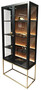 Casa Padrino Luxus Vitrine mit LED Beleuchtung Matt Schwarz / Messing / Matt Cognac 90 x 40 x H. 200 cm - Beleuchteter Massivholz Vitrinenschrank mit 2 Glast�ren - Wohnzimmer M�bel - Luxus M�bel