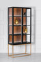 Casa Padrino Luxus Vitrine mit LED Beleuchtung Matt Schwarz / Messing / Matt Cognac 90 x 40 x H. 200 cm - Beleuchteter Massivholz Vitrinenschrank mit 2 Glast�ren - Wohnzimmer M�bel - Luxus M�bel