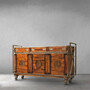 Casa Padrino Luxus Vintage Stil Sideboard mit 3 Schubladen und 3 T�ren Braun / Messing 200 x 45 x H. 112,5 cm - Vintage Stil Schrank - Massivholz M�bel - Vintage Stil M�bel - Luxus M�bel