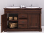 Casa Padrino Landhausstil Doppel Waschbeckenschrank mit 2 Keramik Waschbecken Dunkelbraun / Wei� 150 x 51 x H. 91 cm - Massivholz Badezimmer M�bel im Landhausstil - Landhausstil M�bel