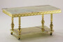 Casa Padrino Luxus Barock Couchtisch Creme / Gold 100 x 50 x H. 43 cm - Rechteckiger Barockstil Wohnzimmertisch mit Onyx Kunststein Tischplatten und Rollen - Barock M�bel - Made in Italy 