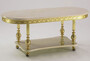 Casa Padrino Luxus Barock Couchtisch Creme / Gold 120 x 50 x H. 43 cm - Ovaler Barockstil Wohnzimmertisch mit Marmor Tischplatten und Rollen - Barock M�bel - Luxus Qualit�t - Made in Italy 