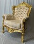 Casa Padrino Barock Sessel mit Glitzersteinen Grau / Beige / Gold - Wohnzimmer M�bel im Barockstil
