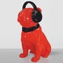 Casa Padrino Deko Skulptur Hund Bulldogge mit Kopfh�rern Rot / Schwarz H. 120 cm