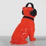 Casa Padrino Deko Skulptur Hund Bulldogge mit Kopfh�rern Rot / Schwarz H. 120 cm