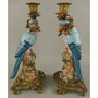 Casa Padrino Jugendstil Kerzenhalter Set Papageien Bunt / Gold H. 37 cm 