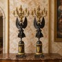 Casa Padrino Luxus Barock Kerzenleuchter Set Bronze / Gold H. 100 cm - Prunkvolle Bronze Kerzenleuchter mit gefl�gelten Frauenfiguren auf Marmorsockeln - Barock Deko Accessoires - Barock Interior - Edel & Prunkvoll 