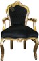 Casa Padrino Barock Esszimmerstuhl Schwarz / Gold mit Armlehnen - M�bel Antik Stil 